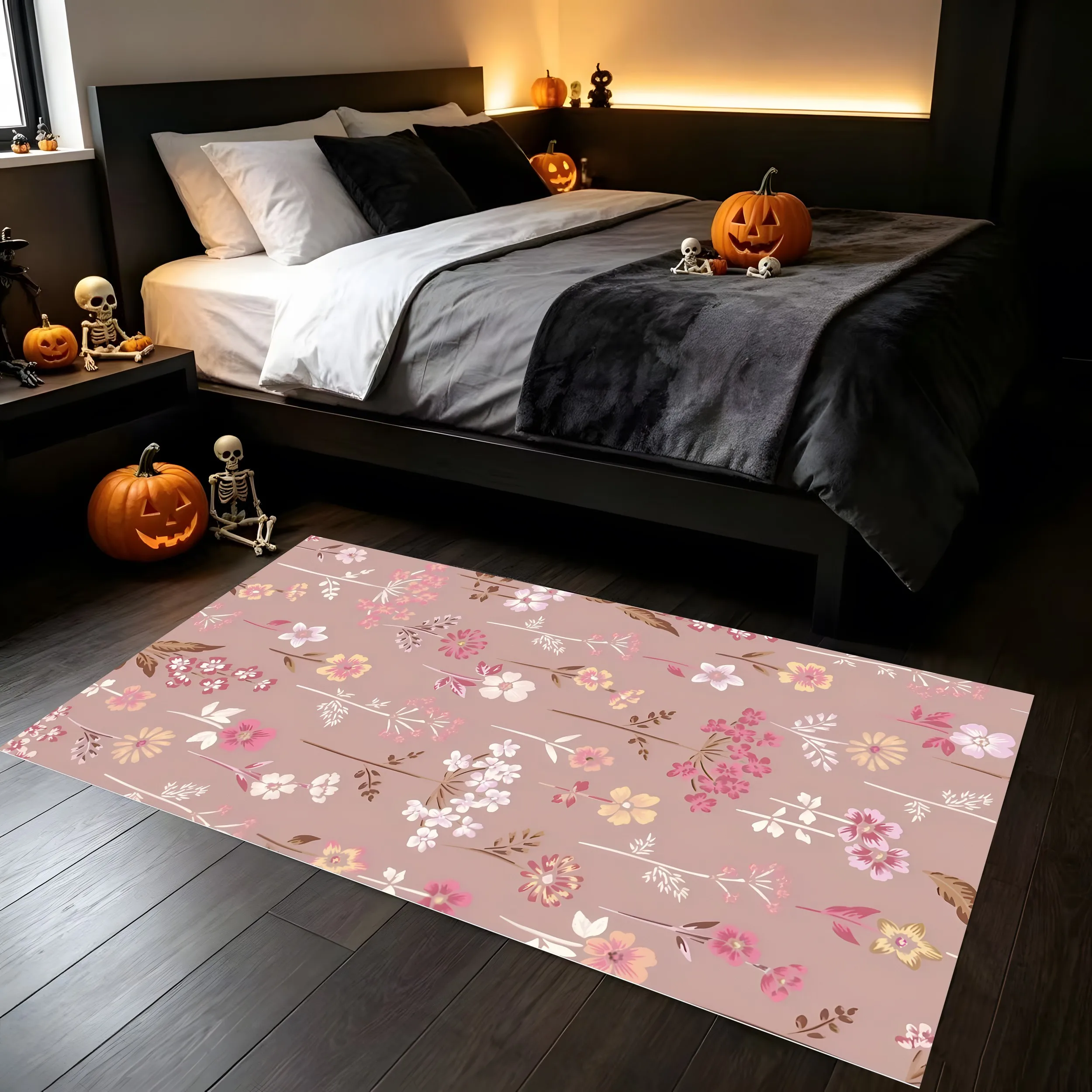 2D Large Carpet Watercolor Floral Print French Country Style Gentle Elegant Full Spring Romance Atmosphere Halloween