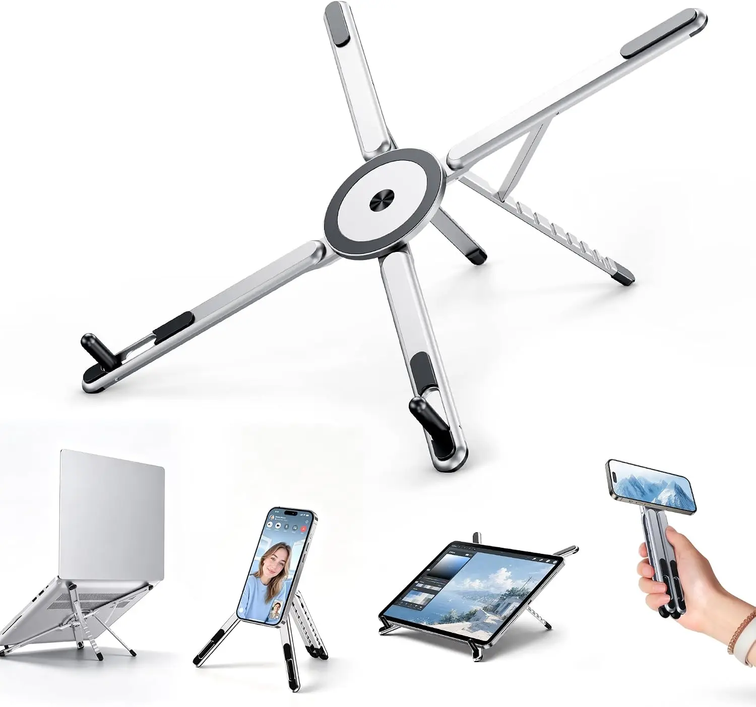 Portable Laptop Stand, 3-in-1 Magnetic Foldable Adjustable, 8-level Height, Ergonomic, for Phone/tablet,IPad,Home Office/travel