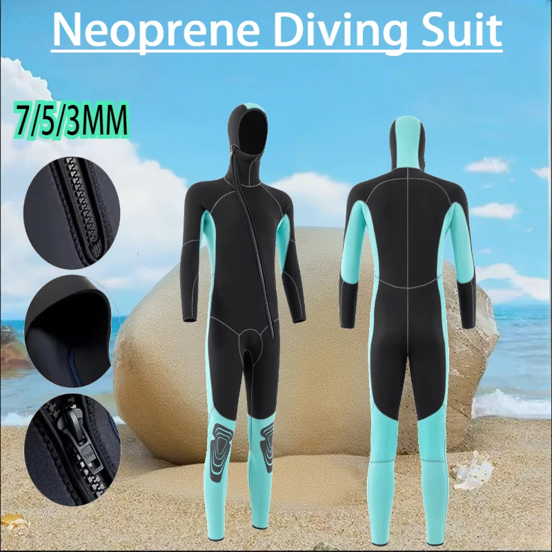 

Men's Women's 3/5/7MM Hooded Diving Suit Warm Winter Swimsuit for Cold Proof Surfing Snorkeling