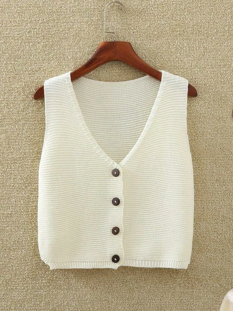 

Autumn Winter V-Ne Knitted Sweater Vest Women's ort Svel Loose Fitting ature Jaet Pure Color Commute Sle