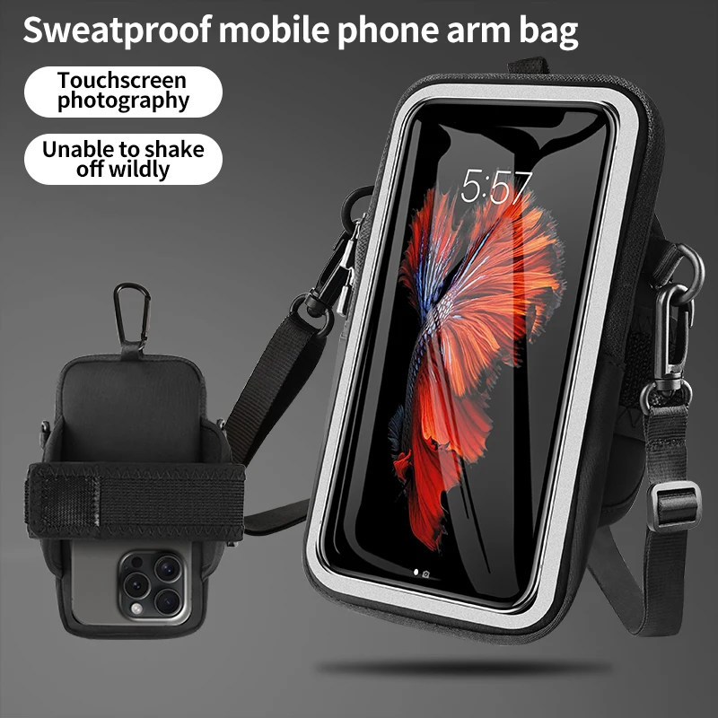 HAISSKY Crossbody Sports Running Bags Men Women Touch Screen Zipper Armband Pouch With Carabiner For iPhone Samsung Xiaomi