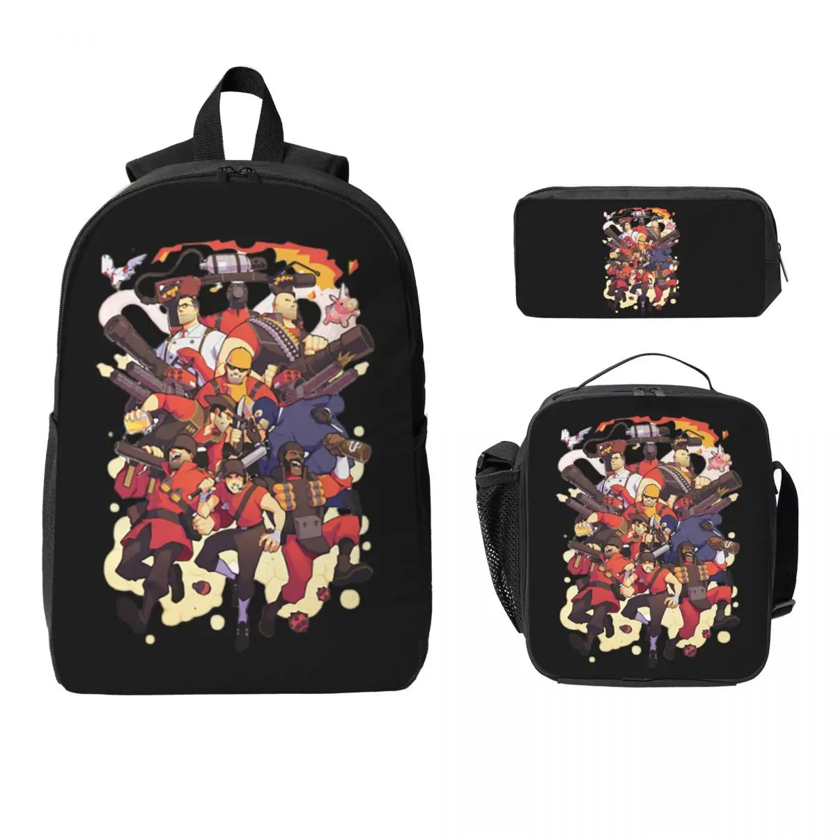 Team Fortress 2 Backpack Boys Girls BookBag School Bag Laptop Shoulder Bags 3ps Insulated Lunch Bag Pencil Case