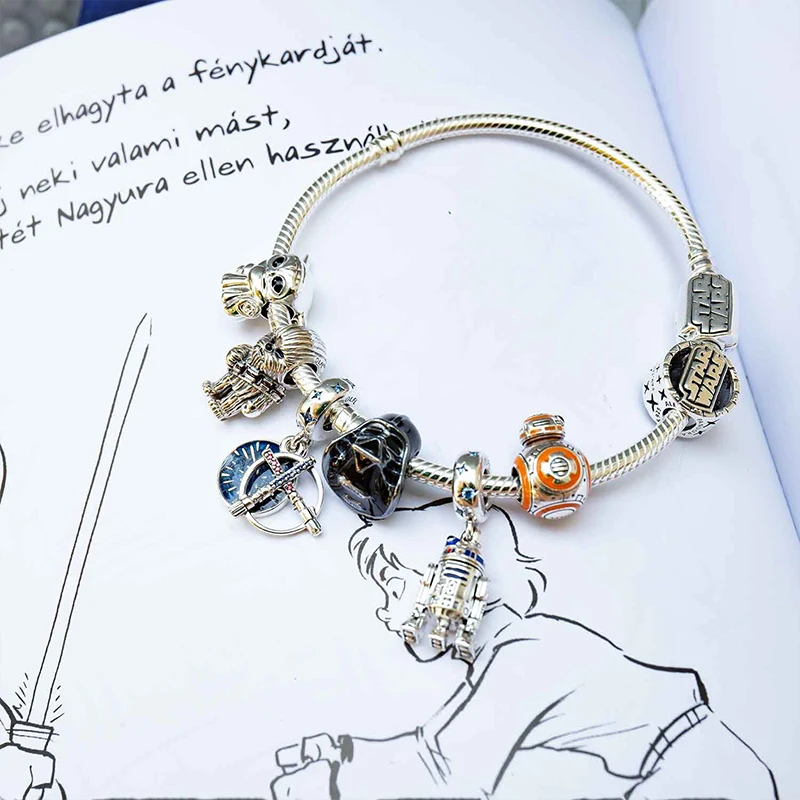 ديزني ستار Warsries بلاتا دي لي 925 الفضة ماندالوريان خوذة سحر الخرز صالح الأصلي سوار قلادة دلاية مجوهرات هدية