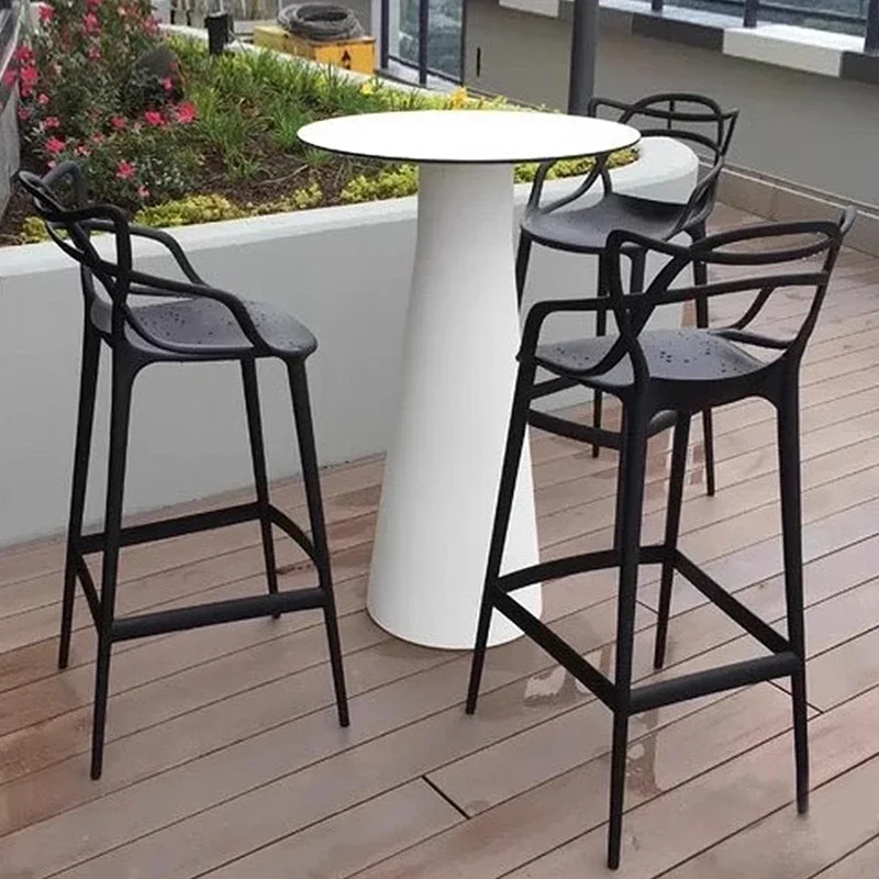 

High Foot Bar Stools Backrest Outdoor Modern And Simple Bar Chair Front Desk Creative Home Plastic Furniture