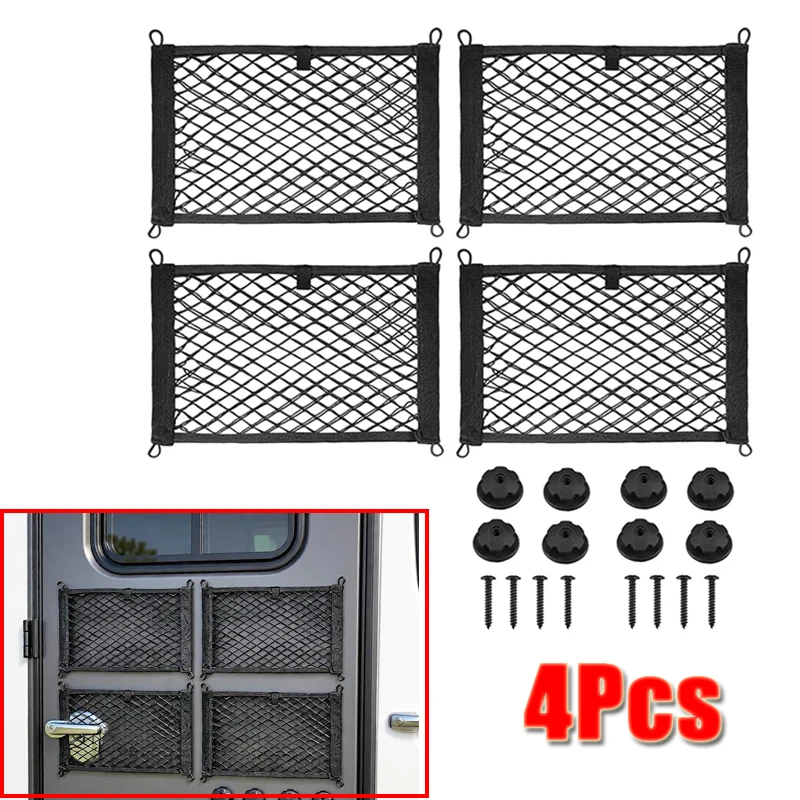 

4Pcs Car Large Storage Net Pocket Universal RVs Stretch Storage Net Stretch Pockets Organizer Pouch Bag Suitable For VW T4 T5 T6