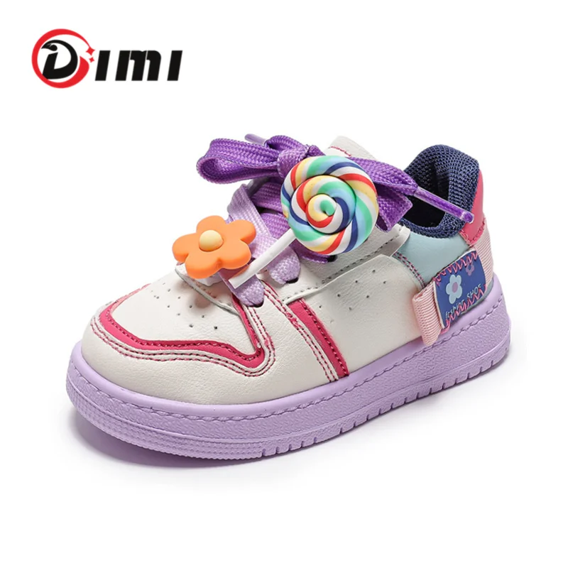 DIMI 2023 Autumn Children Shoes Girls Toddler Shoes Fashion Soft Breathable Non-Slip Candy Colors Flowers Baby Sneakers