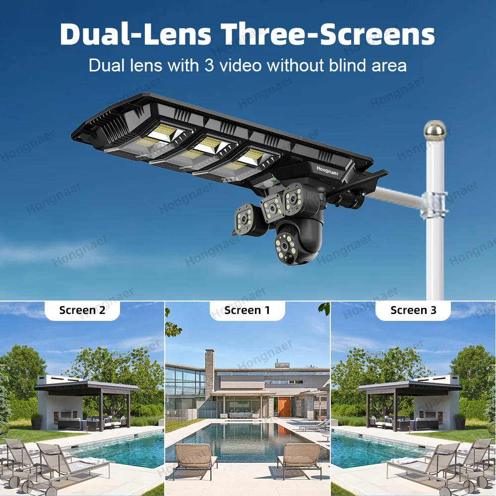 Hongnaer 8MP 4K WiFi IP PTZ الشمسية اللاسلكية CCTV V380 Pro عدسة مزدوجة الشمسية ضوء الشارع للرؤية الليلية كاميرا CCTV الأمن