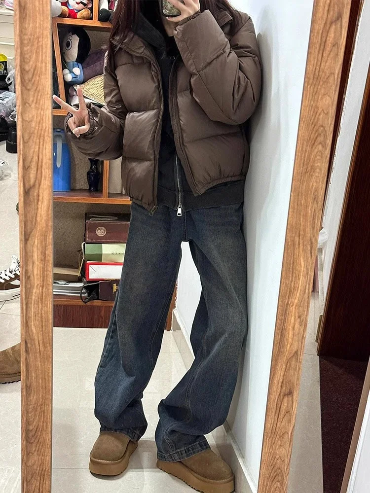 

Широкие джинсы в американском стиле ретро больших размеров, женские свободные тонкие прямые брюки длиной до пола, повседневные длинные брюки с высокой талией