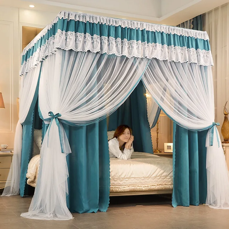 

Three-door Shading Quadrate Mosquito Net Double Layers Bed Curtain Canopy Tents with Frame Princess Romantic Home Decoration