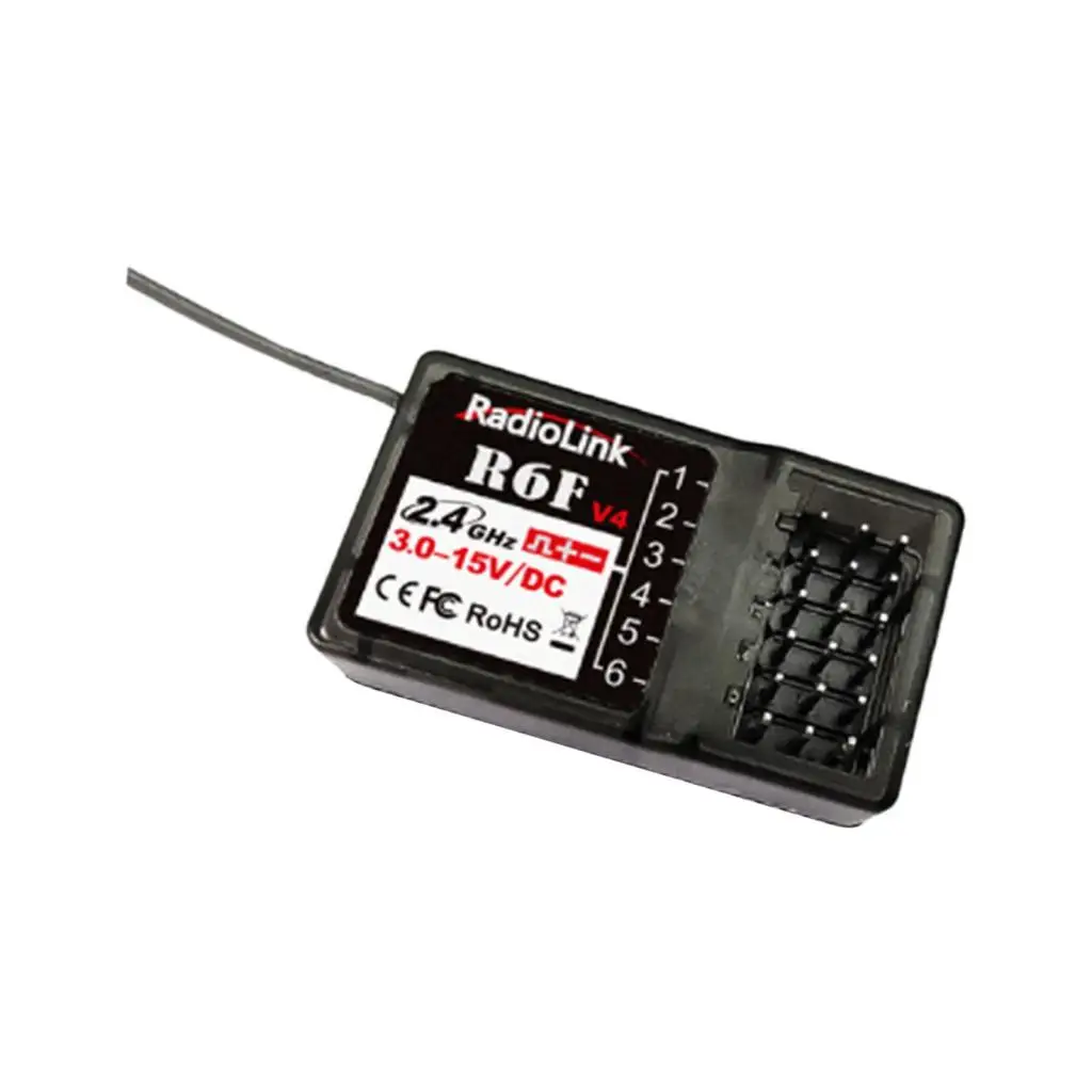 Récepteur FHSS 6 canaux 2,4 GHz R6F 3V-12V compatible avec les radiocommandes V2/RC4GS V2/RC6GS RC4GS RC3S RC4G T8S pour voitures et bateaux RC