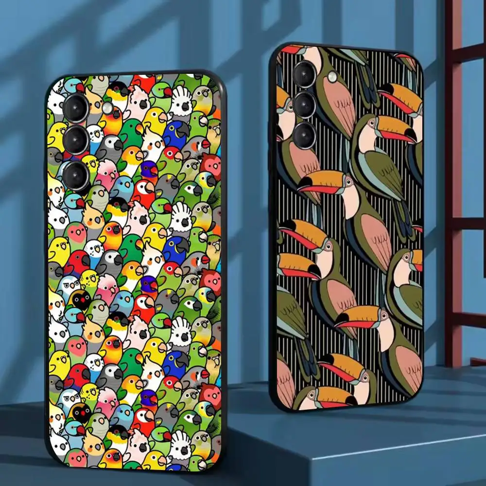 

Animal Parrot Bird Phone Case For Samsung Galaxy A73,72,51,53,52,71,22,5G,Note,J7,8,9 Soft Black Cover