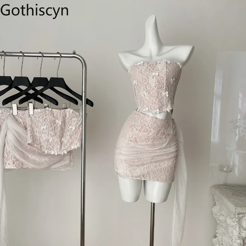 

Gothiscyn Sexy Set Women's Summer Fishbone Strapless Short Top High Waist Mini Skirt Two-piece Set Fashion Female Clothes