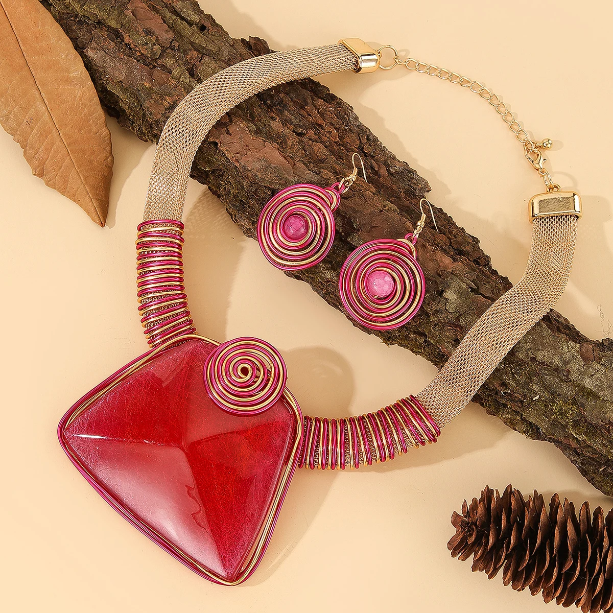 Women's Trendy Geometric Square Resin Gems Jewelry Set