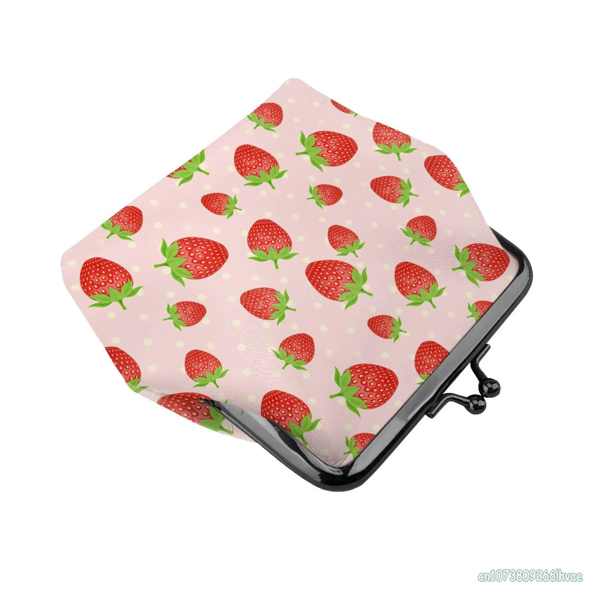 Leuke Aardbei Print Patroon Lederen Portemonnee Kawaii Kleine Kiss-Lock Veranderen Pouch Sluiting Gesp Portemonnee Voor Vrouwen meisje