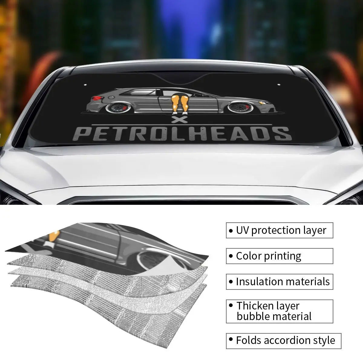 Petrolheads A3 8P Funny Car Vintage Sunshade Windscreen 70x130cm Foils Sunshade Visor Car-styling