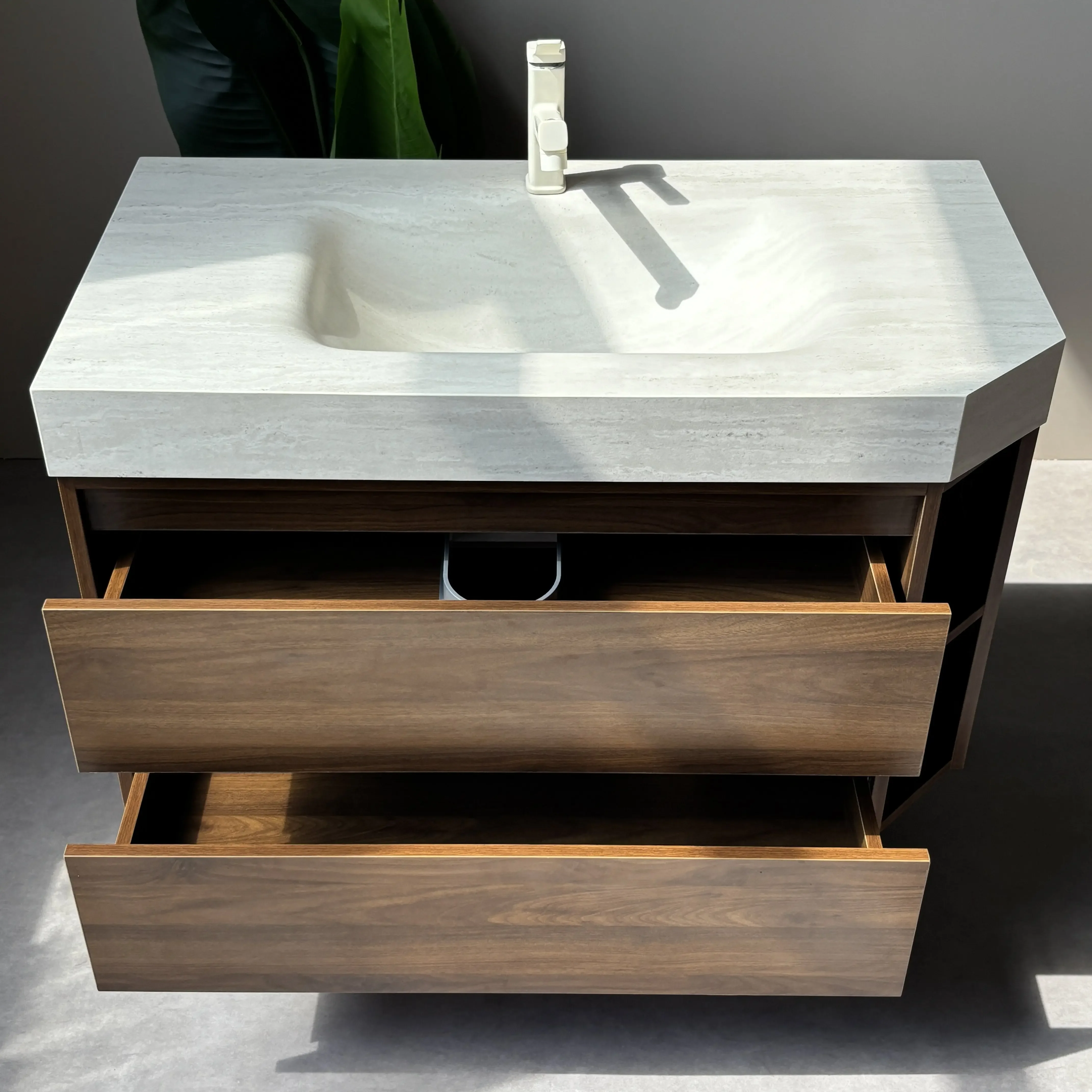 TAO Retro medieval style multi-layer solid wood rock slab hot bending integrated basin can be customized side grid