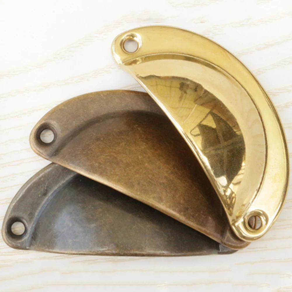 1-6Pcs Brass Pull Handle Medicine Cabinet Drawer Handle Classical Antique Shell Antique Copper Handle Length 70/80/82mm