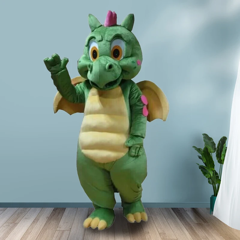 Green Dinosaur Cartoon Mascot Costume Grass Green Dragon Adult Kids Walking Animation Performance Character Headgear Doll Cloth