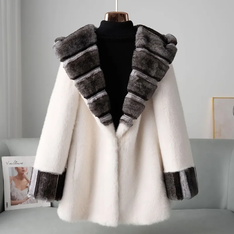 معطف المرأة 2025 الخريف/الشتاء جديد فضفاض هاينينغ كسول نمط معطف الفرو المرأة تقليد المنك مقنعين الذهب معطف فرو المنك التنقل #2
