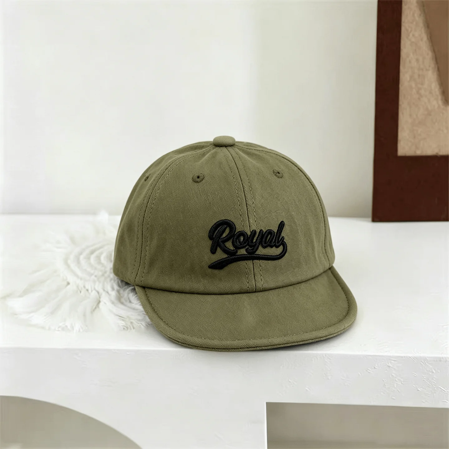Children's Royal retro lettering embroidered soft-brimmed baseball cap,with an American workwear style,suitable for baby-wearing - view 2