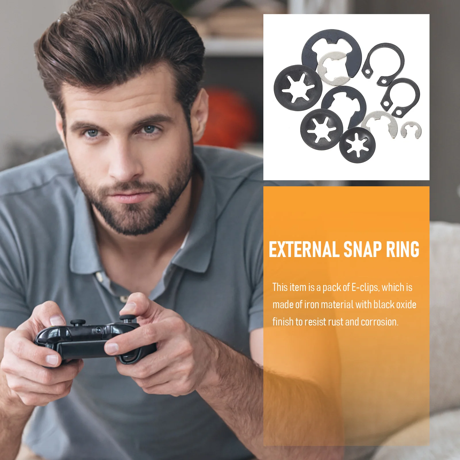 

200pcs Iron Retaining Circlip Axle Accessories Game Machine E-Clip Steel E-Type Retaining Ring External Snap Ring Assortment Kit