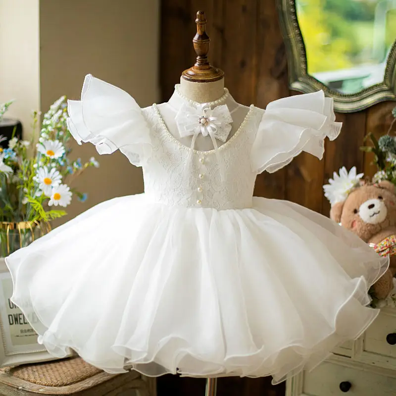 2024 High End Fashion Girl Wedding Bridesmaid Dress Beading Girls Princess Dresses Birthday Party Children Modest Trendy Clothes