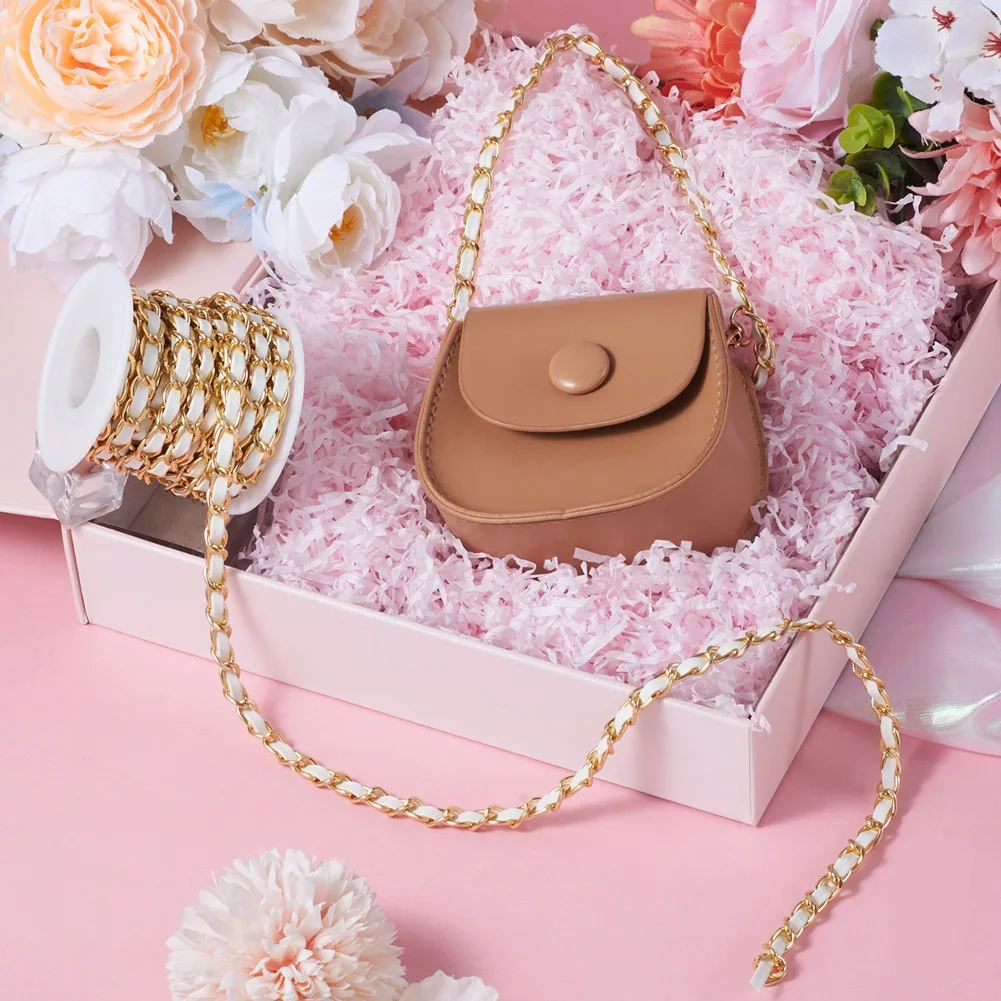 5 Yards PU Leather Bag Straps with Aluminum Link Chain For Women Handbag Cellphone  Shoulder Strap Purse Accessories