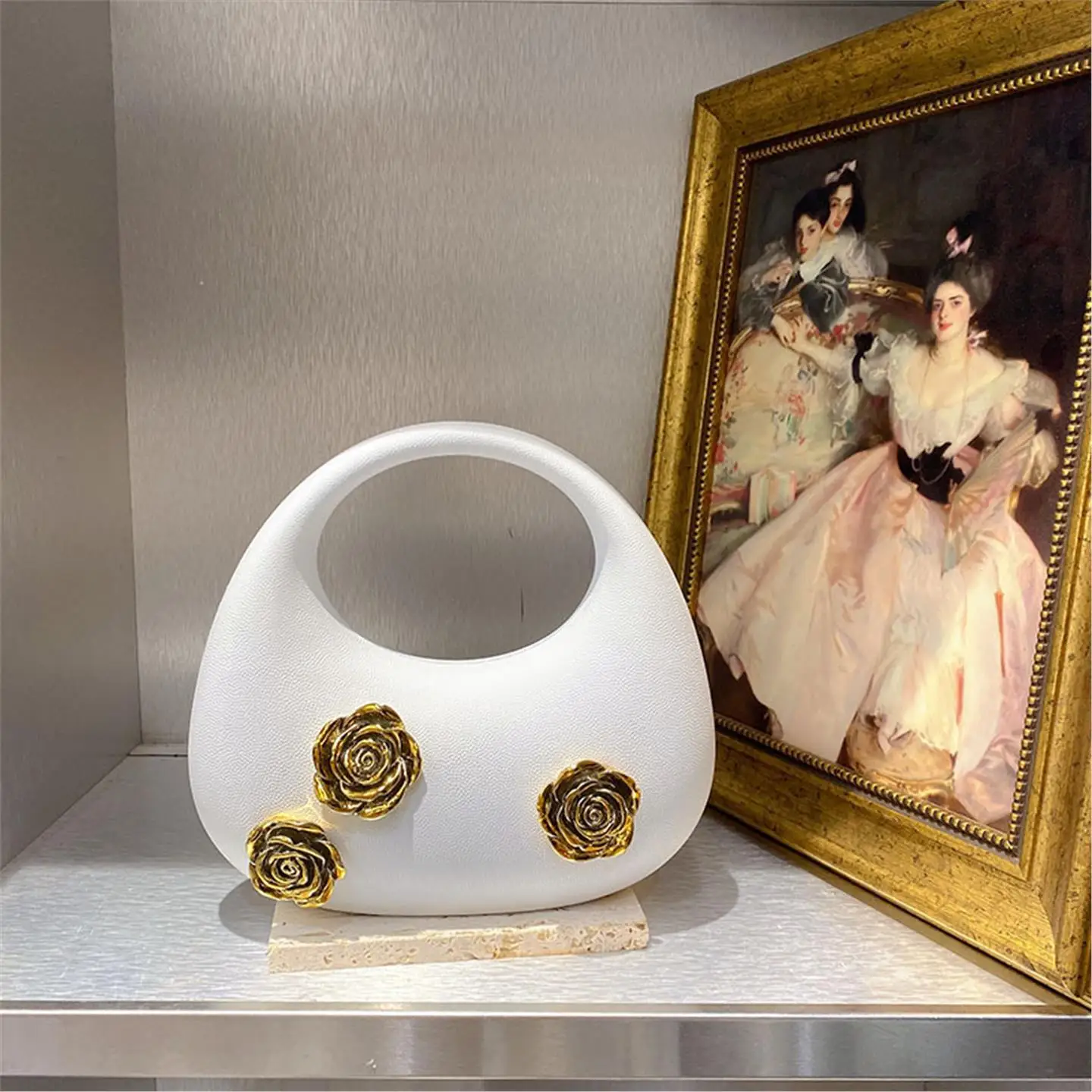 

Акриловая сумка через плечо с золотым цветком розы, маленькая сумка на одно плечо, повседневная простая женская сумка-саквояж