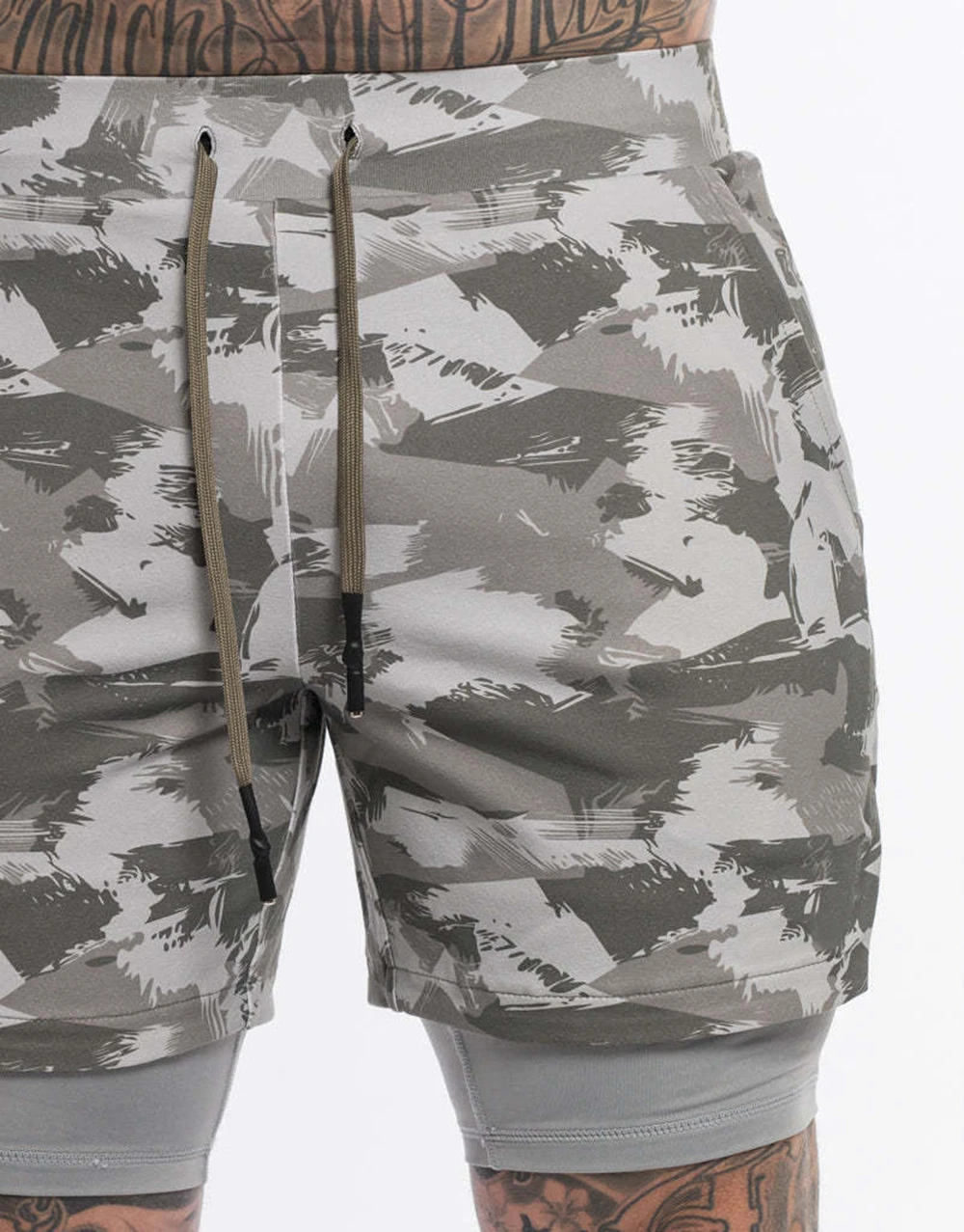 Mens Camouflage 2 IN 1 Workout Fitness Shorts Breathable Jogger Shorts Camo Gyms Bodybuilding Quick Dry Leisure Running Shorts