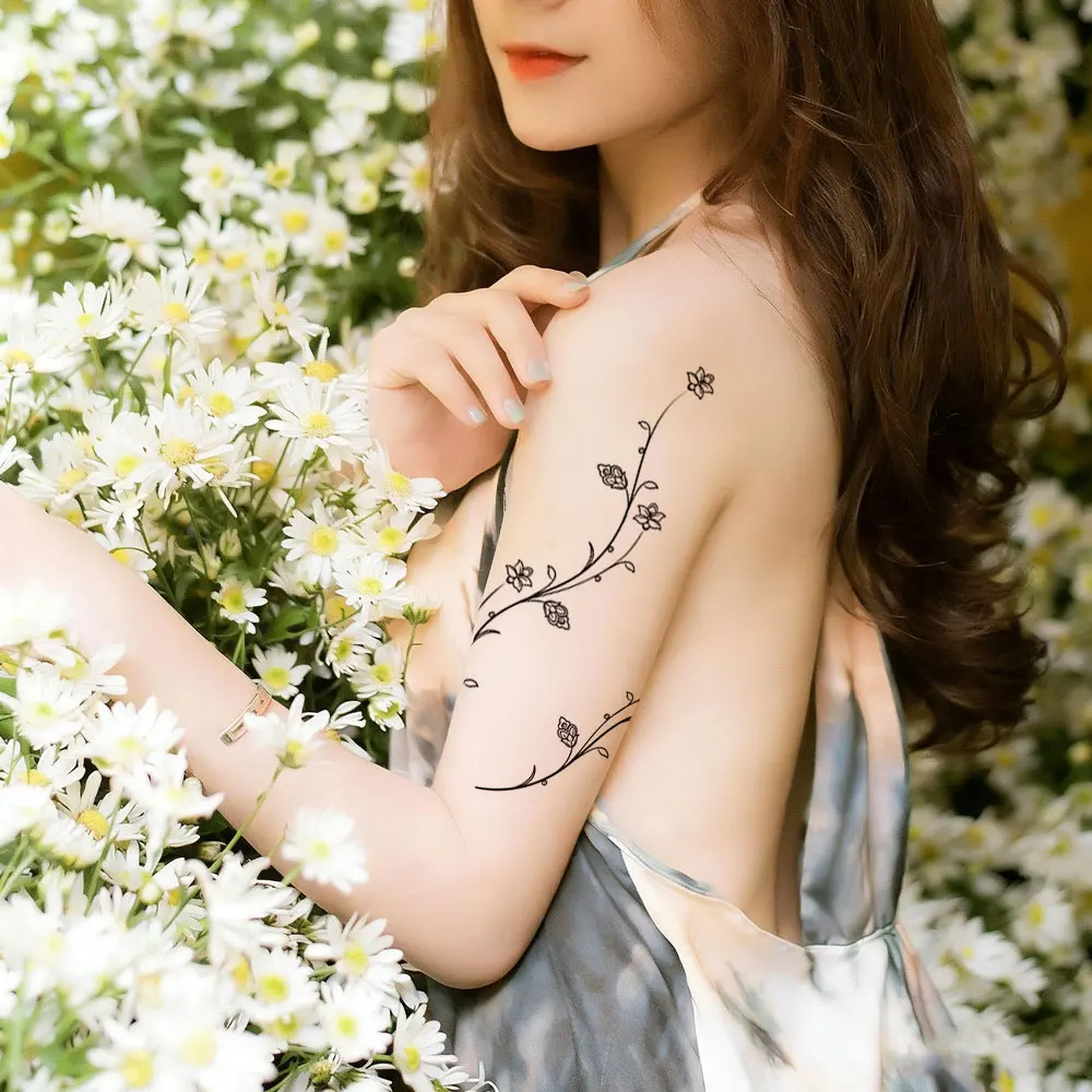 Waterproof Flower Tattoo Stickers Lotus Temporary Tattoo Sun Moon Pattern Women's Tattoo Stickers for Hand Body Tattoo