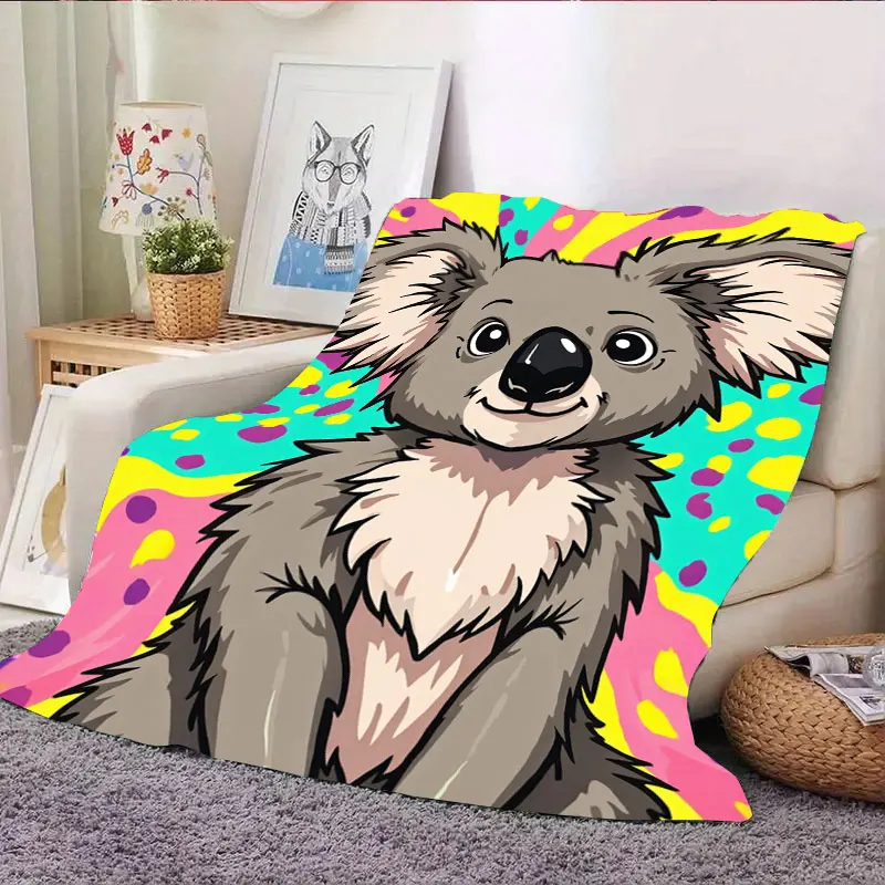 قطعة واحدة من بطانية الفانيلا اللطيفة بطباعة كرتونية كوالا - تصميم ملون نابض بالحياة لديكور المنزل المريح