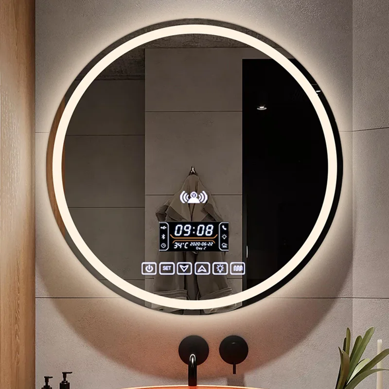 

Round Washroom Mirror Makeup Lights Illuminated Cleaning Bathroom Mirror Aesthetic Bedroom Espejo Inteligente Bathroom Fixtures