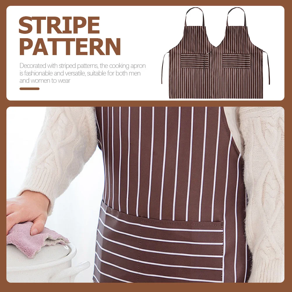 

2pcs Cotton For Kitchen Striped Pattern Reusable Washable Apron With Pockets For Men Women Cooking Baking Grilling Bbq Dinner