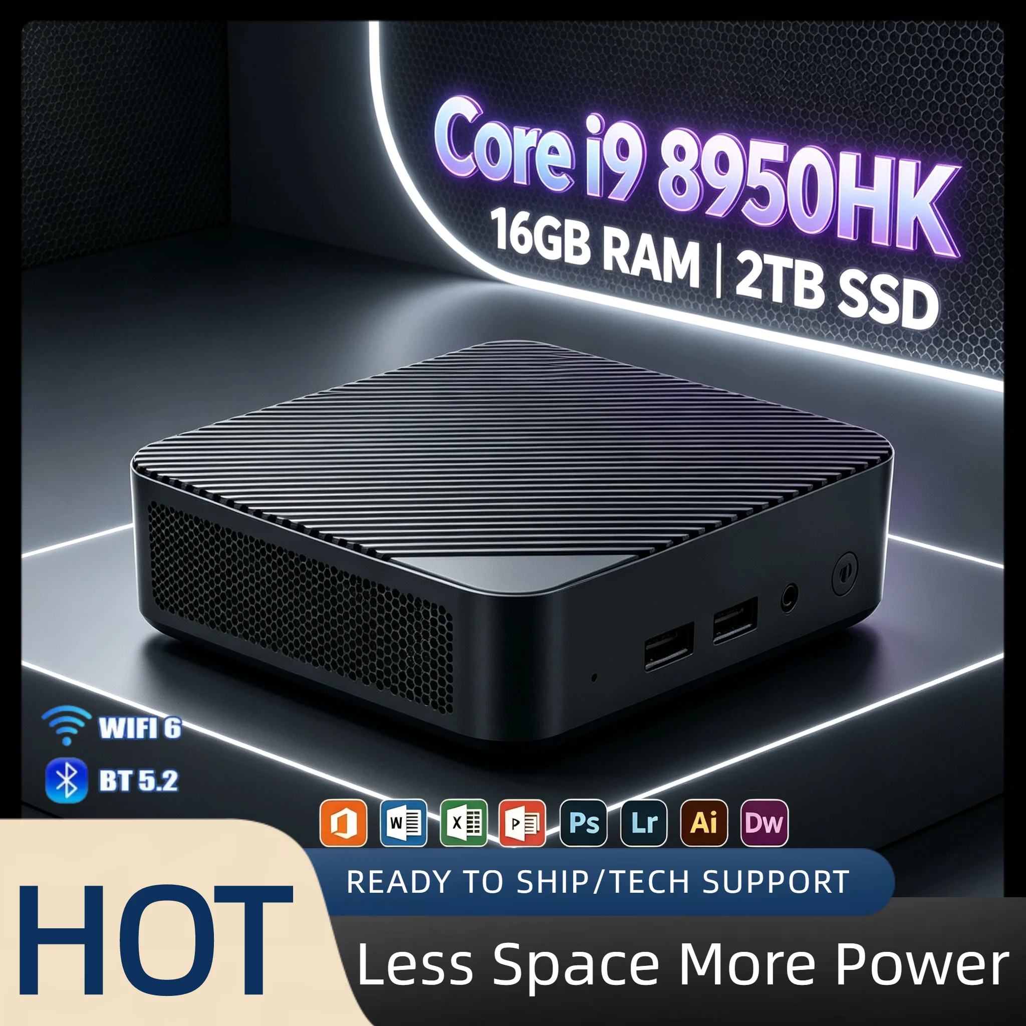 Intel Core i9 8950HK Ultra Compact Desktop 16GB DDR4 M.2 NVMe SSD Triple 4K Monitor WiFi6 BT5.2 Silent Office PC