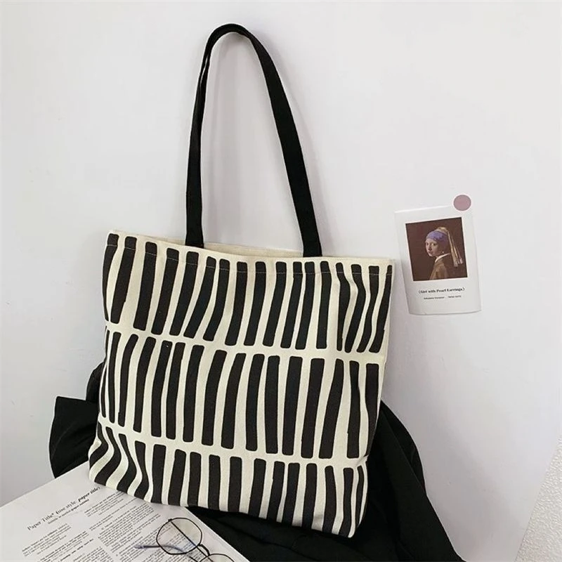 New minimalist design canvas bag, women's single shoulder, college student class zipper handbag, canvas shopping bag