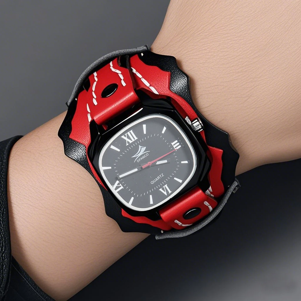 Creative Punk Style Men's Quartz Watch - Oval Dial Handmade Multi-Layer Cowhide Leather Strap