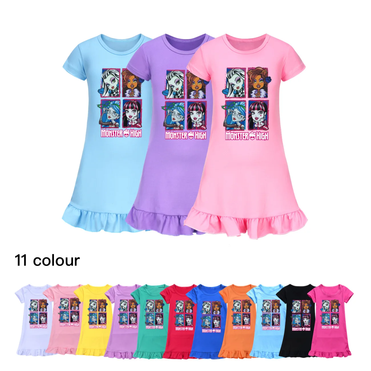 Summer Princess Night Dress Children Pajama Lounge Wear Baby Girl Clothes Monster High Cartoon Nightgown Kids Sleepwear 2-14Year