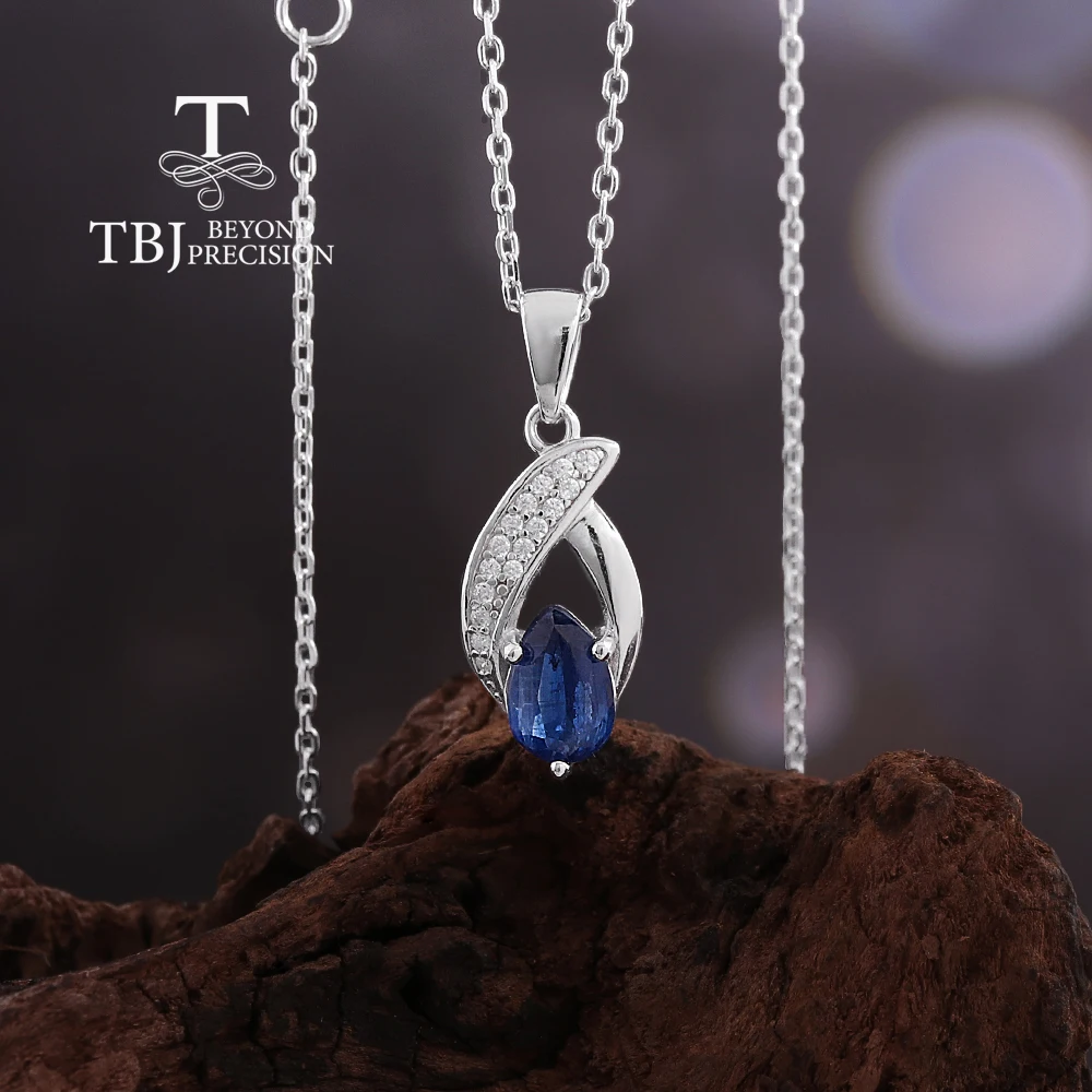 

TBJ,Classic designed natural pear 4*6mm Kyanite pendant 925 sterling silver necklace fine jewelry for women's banquet daily wear