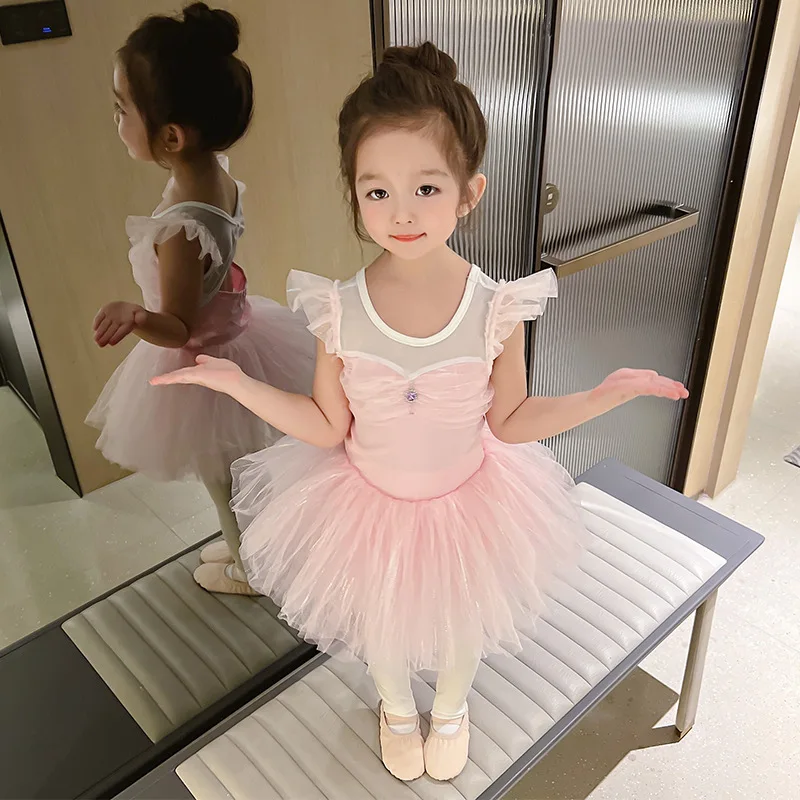 New Summer Kids Girl Dress TUTU Mesh Disneyprincess Ballet Dance Kindergarten Children\'s Day Perform Clothing K8351