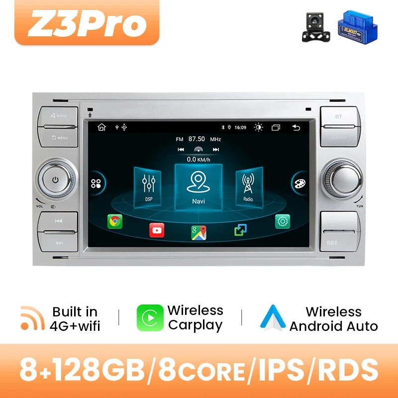 Android 14 Autoradio Multimedia Voor Ford Focus 2 Ford Fiesta Mondeo 4 C-max S-Max Fusion Transit Kuga Draadloze Carplay Auto DSP