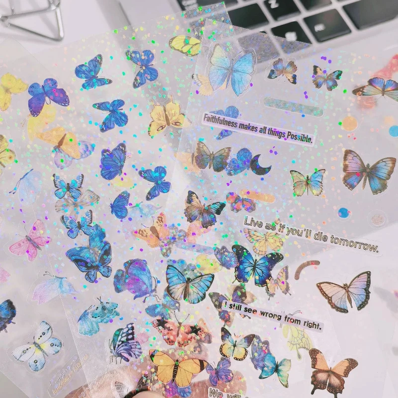 20pcs Kawaii Glitter Butterfly Classic Stickers Cute Cartoon Retro Style for Scrapbooking Journal DIY Decoration
