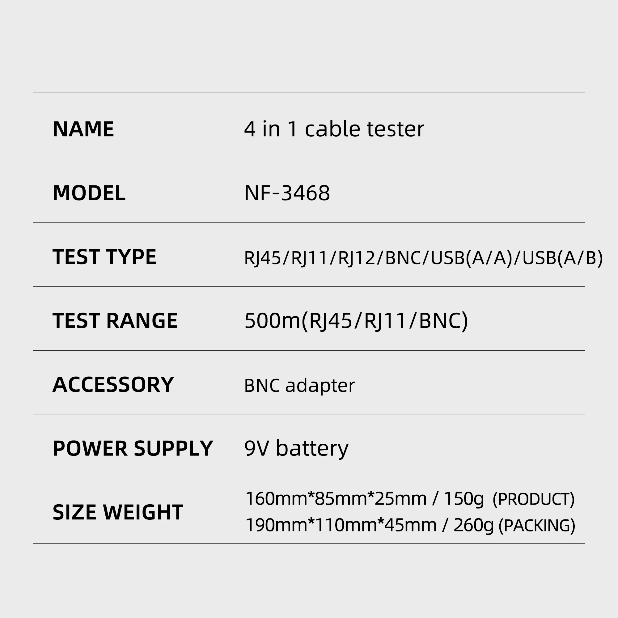 Imagem -06 - Kelushi Nf3468 em Testador de Cabo de Rede Rj11 Rj45 Usb Bnc Rede Lancable Locator