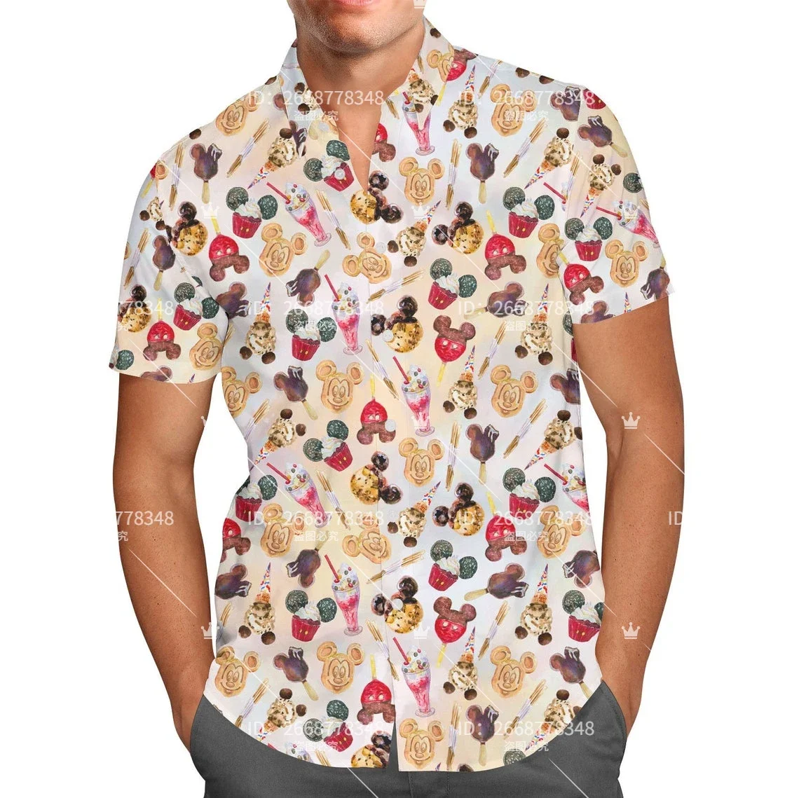 Camisa hawaiana de Mickey Snacks para hombre, camisa de manga corta con botones de Disney, moda Retro