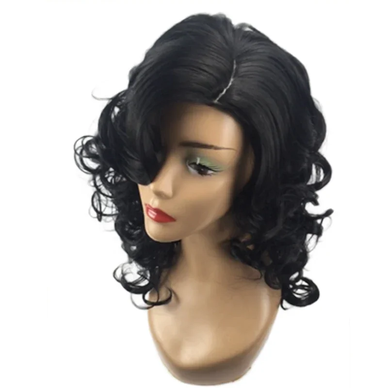 Heat Resistant Short Synthetic Curly Wavy Wig Natural As Real Hair Loose Wave Hair Cosplay Party Wigs for Black Women Perruque