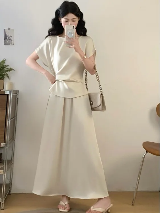 

plus Size Summer Fashion Set High Waist A-Line Dress Cover up Slimming Women's Top Bottoms Two-Piece Ensemble