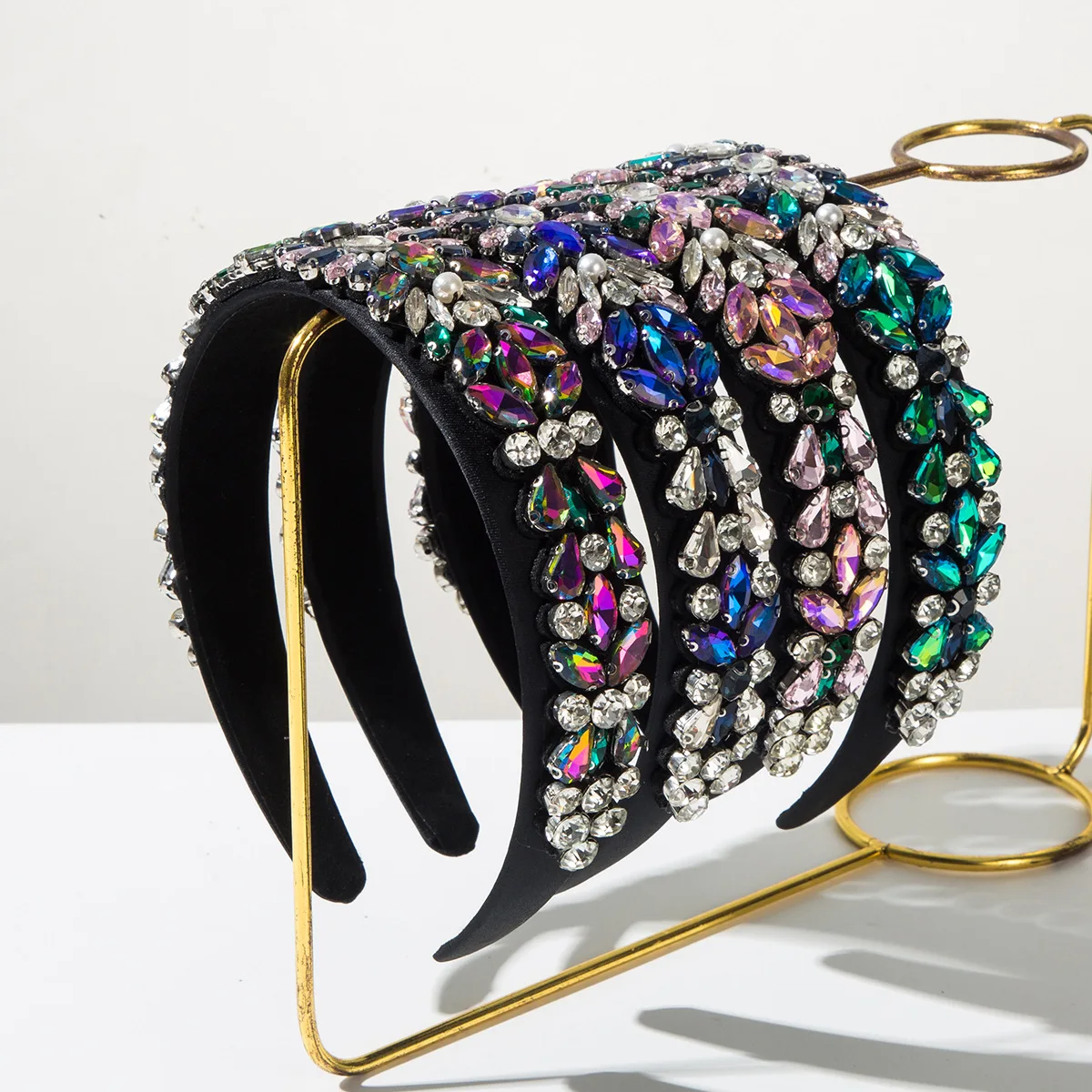 

Korean Fashion Fabric Retro Baroque Full Diamond Water Drop Headband for Women Luxury Elegant Hair Accessory