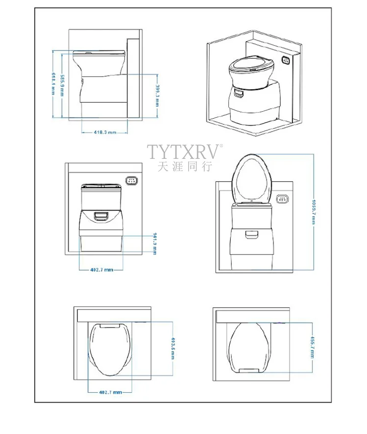 TYTXRV 12V 22L RV Swivel Toilet With Hatch & Retractable Water Tank Portable Electric Cassette Toilet For Camping Boating Marine