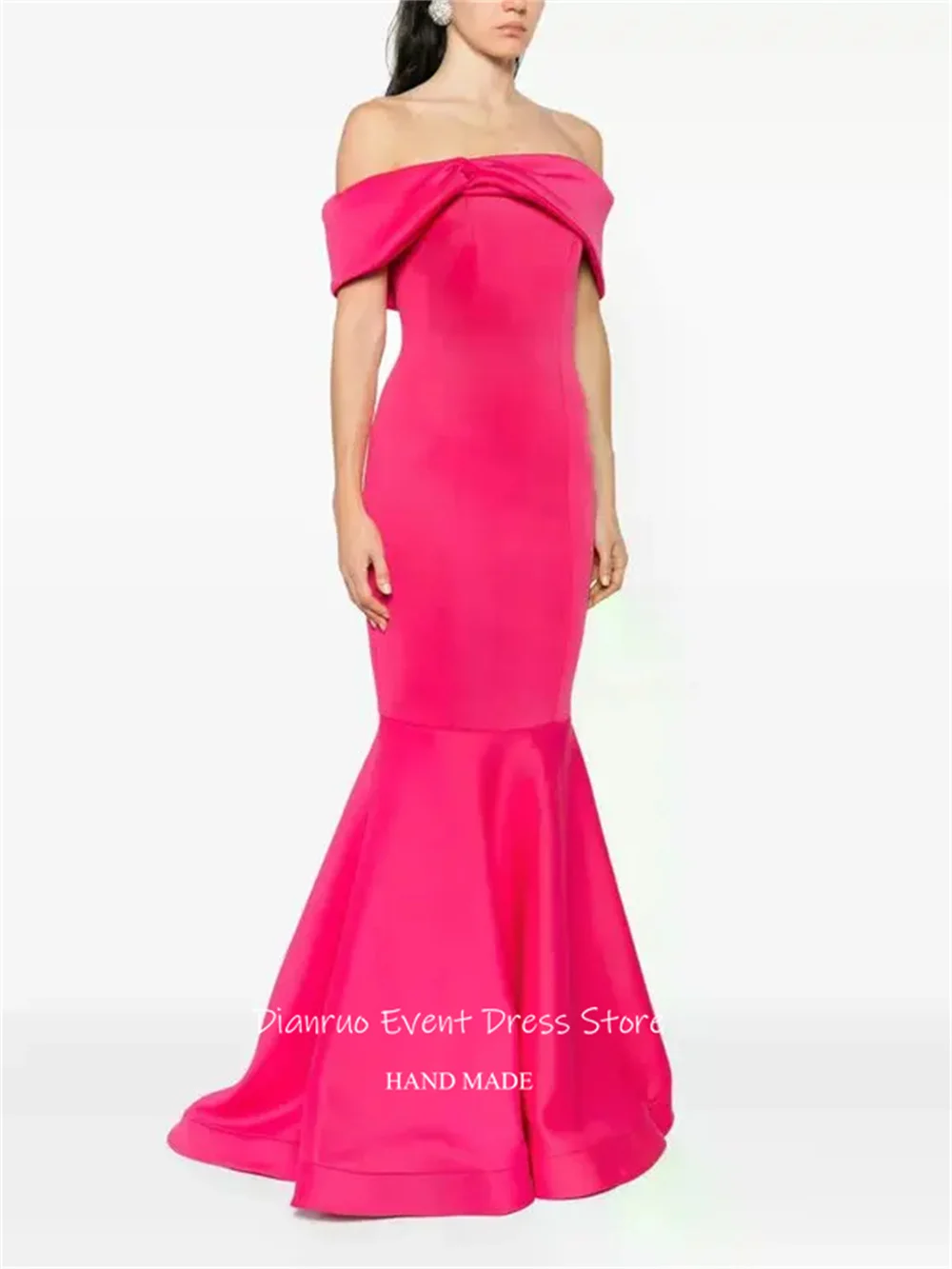 Dianruo-vestidos de noche de sirena, color rosa intenso, plisados, Maxi, para ocasiones especiales, con hombros descubiertos, vestidos de celebridades personalizados