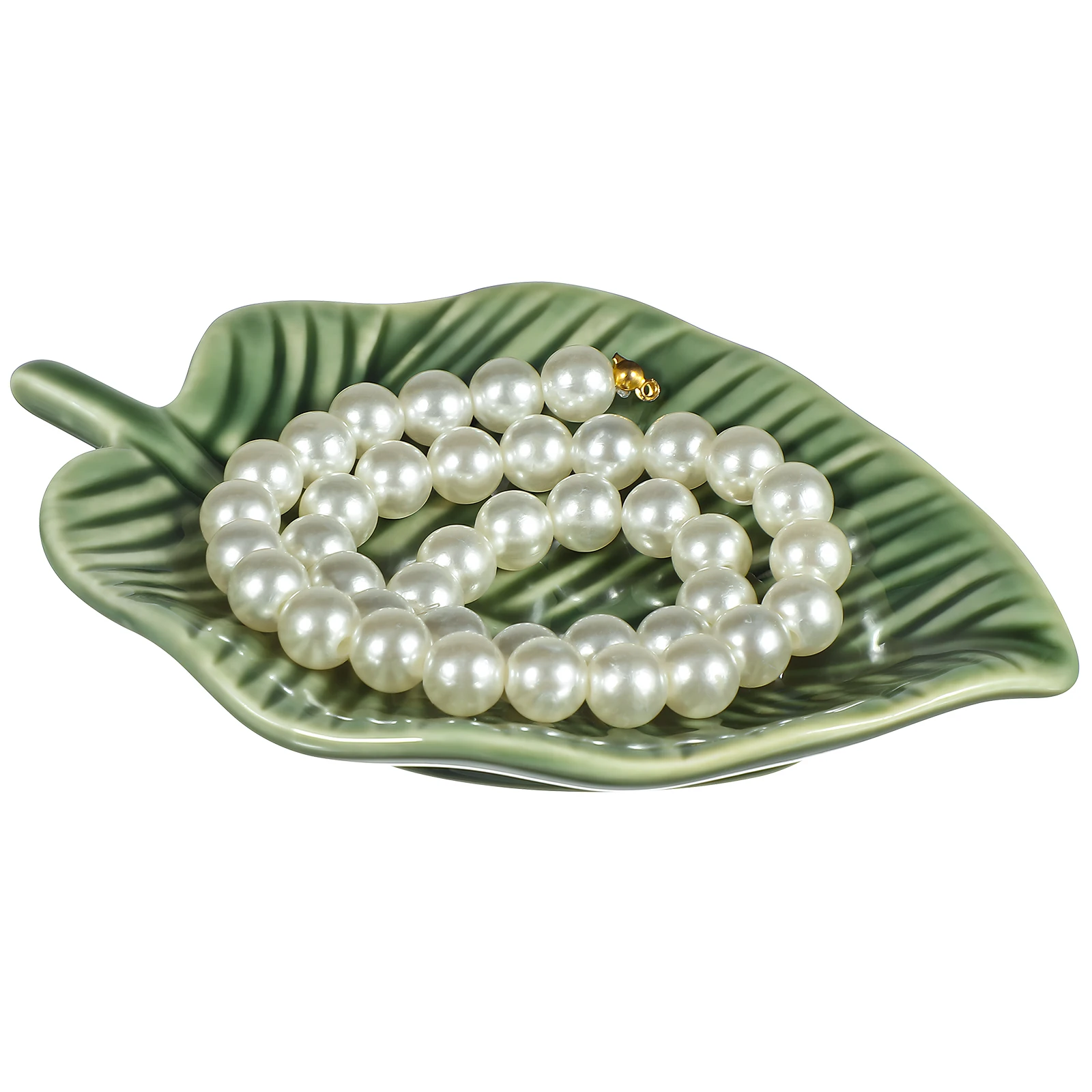 

Керамическая тарелка для ювелирных изделий с зеленым листом, элегантная тарелка для колец, многофункциональный поднос для безделушек, декоративный держатель для ювелирных изделий, настольное хранилище