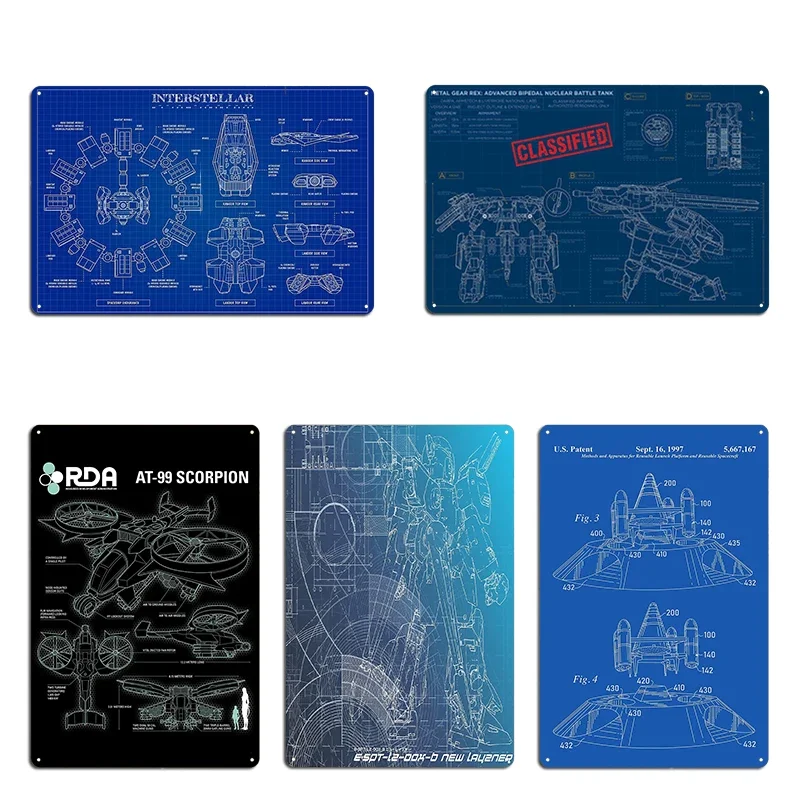 X Wing Blue Print Metal Gear Solid Rex Interstellar Blueprints Metal Create Kitchen Plaques Cinema Tin Sign Poster